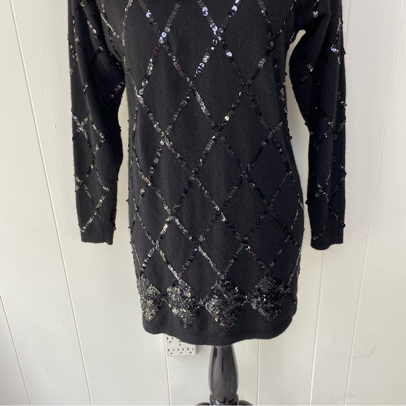 William Kasper California Sweater Tunic Women S Black Sequin Cashmere Knit 70s - Picture 3 of 15